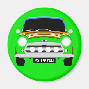 Imán Auto clásico Stripey Austin Mini Cooper