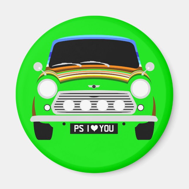 Imán Auto clásico Stripey Austin Mini Cooper (Frente)