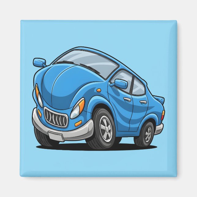 Imán Auto de dibujos animados azul deformado (Frente)