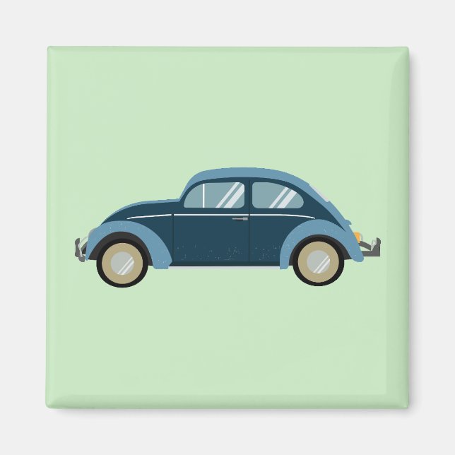 Imán auto retro azul fresco con escoria (Frente)