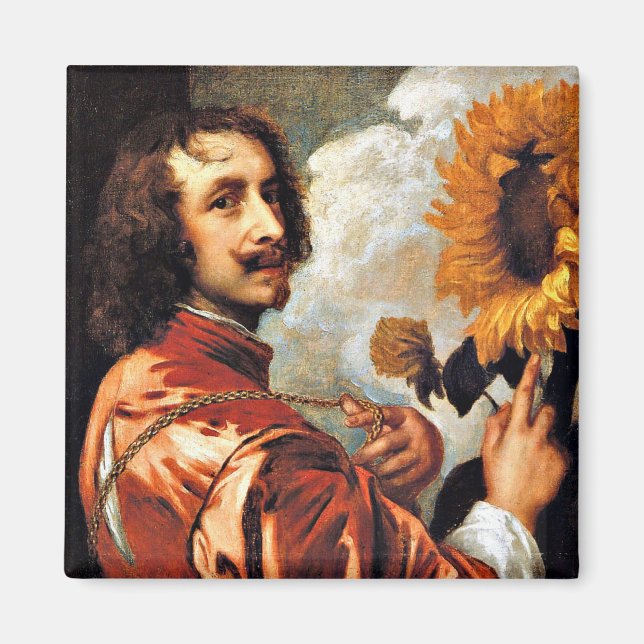 Imán Autoretrato con girasol, obra de arte de 1632 (Frente)