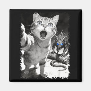 Imán Autorretrato de gato con chupacabra divertida meme