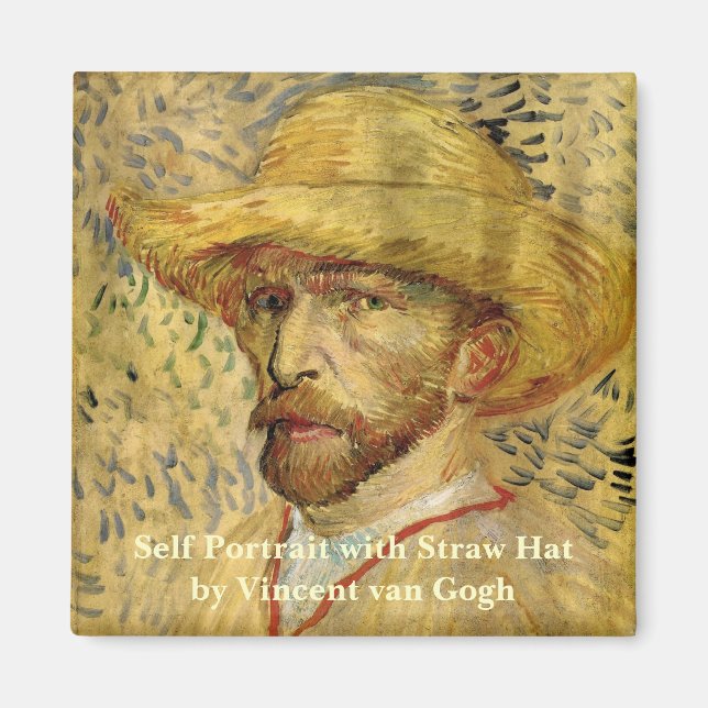Imán Autorretrato de Vincent van Gogh con sombrero de p (Frente)