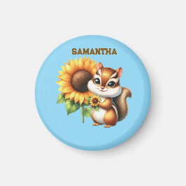 Imán Autumn Chipmunk with Sunflower | Cute Animal