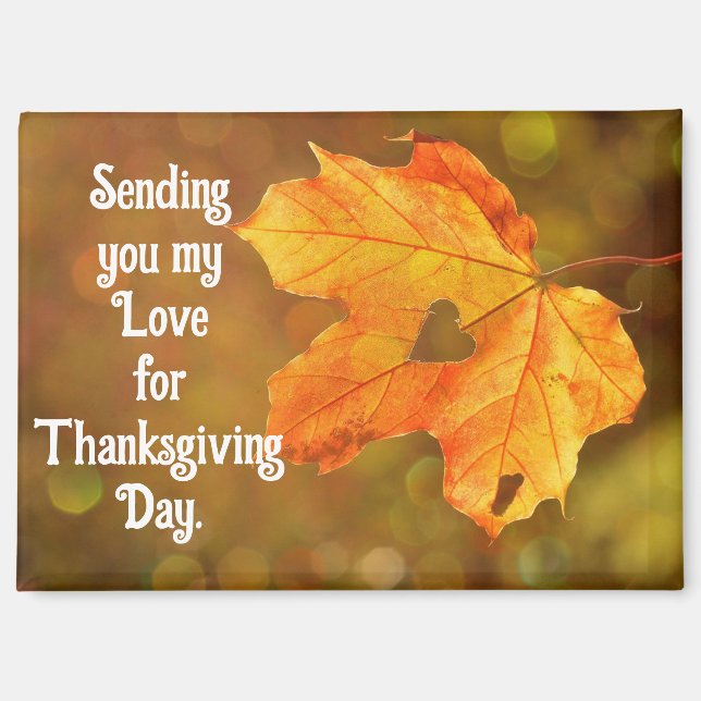 Imán Autumn Leaf With Heart Thanksgiving Magnet (Anverso)