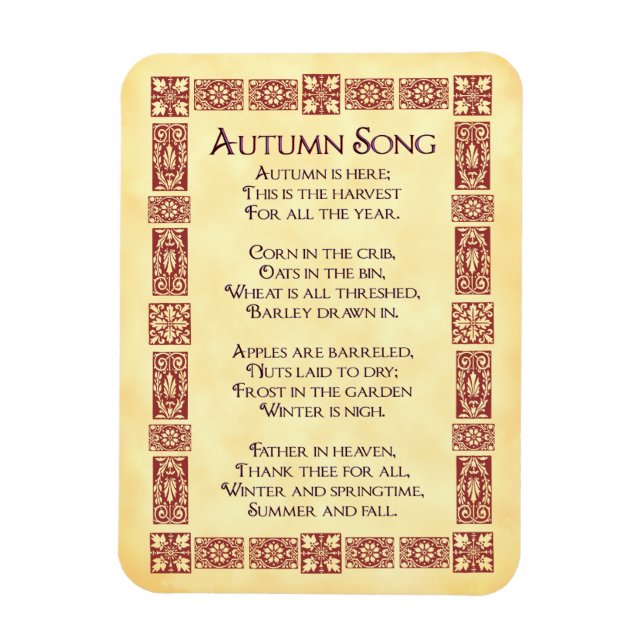 Imán Autumn Song Red Art Thankending Poem Magnet (Vertical)