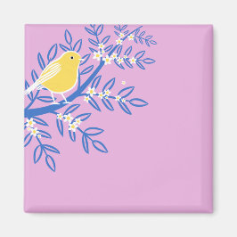 Imán Ave amarilla ilustrada en un fondo rosado
