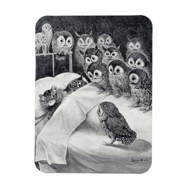 Imán Ave De Búho Nocturno De Gatos, Louis Wain (Vertical)