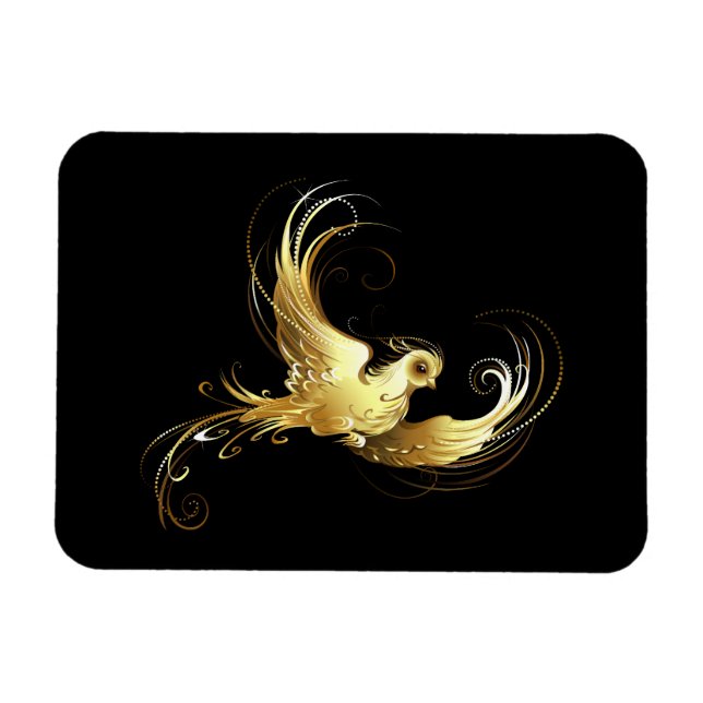 Imán Ave dorada sobre fondo negro (Horizontal)