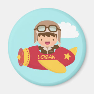 Imán Aventuras de Avión para Niños con un Piloto Adorab