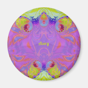 Imán AVERY ~ Naranja rosa Fractal azul amarillo ~
