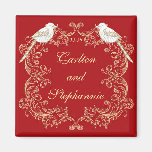 Imán Aves amorosas Crimson/Creme Boda Magnet