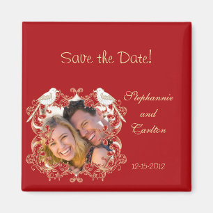 Imán Aves amorosas Crimson/Creme Invitación Magnet