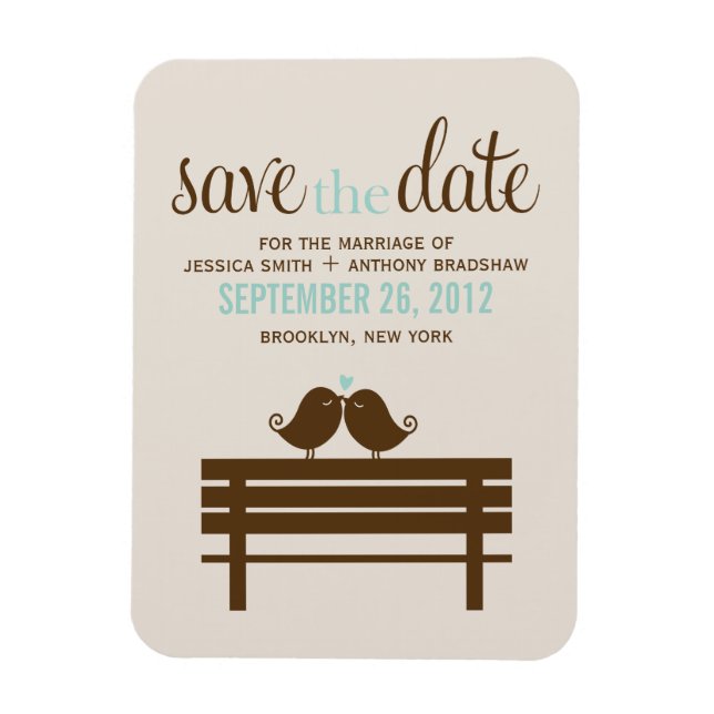 Imán Aves amorosas en el Boda de Park Bench (Vertical)