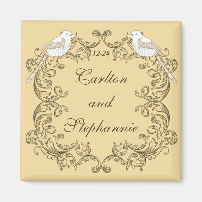 Imán Aves amorosas Marrón/Tan Boda Magnet (Frente)