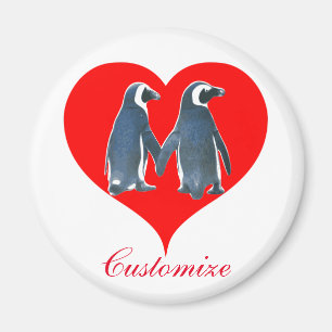 Imán Aves amorosas Pingüino Pareja Corazón Rojo Thunder