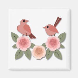 Imán Aves amorosas rosas y Rosas floridos
