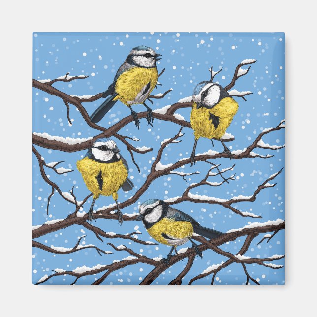 Imán Aves azules en invierno (Frente)