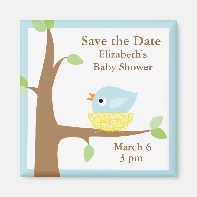 Imán Aves Azules Nest Baby Shower (Frente)