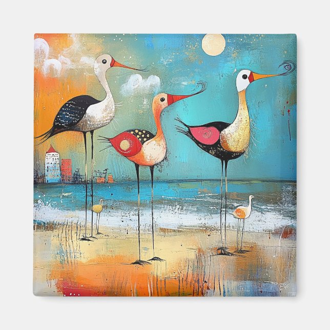 Imán Aves cortas, ilustracion caprichoso, (Frente)