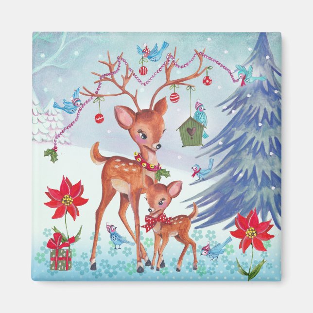 Imán Aves de Navidades venados | Tarjeta de felicitació (Frente)