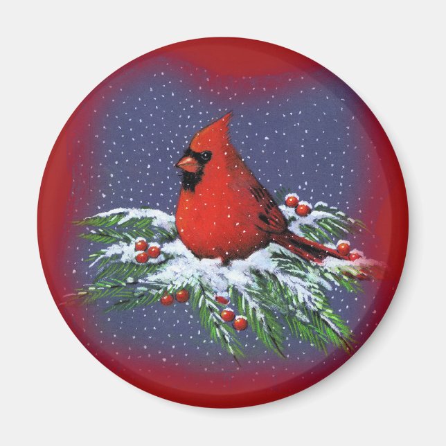 Imán AVES navidades: CARDINAL: ARTE (Frente)