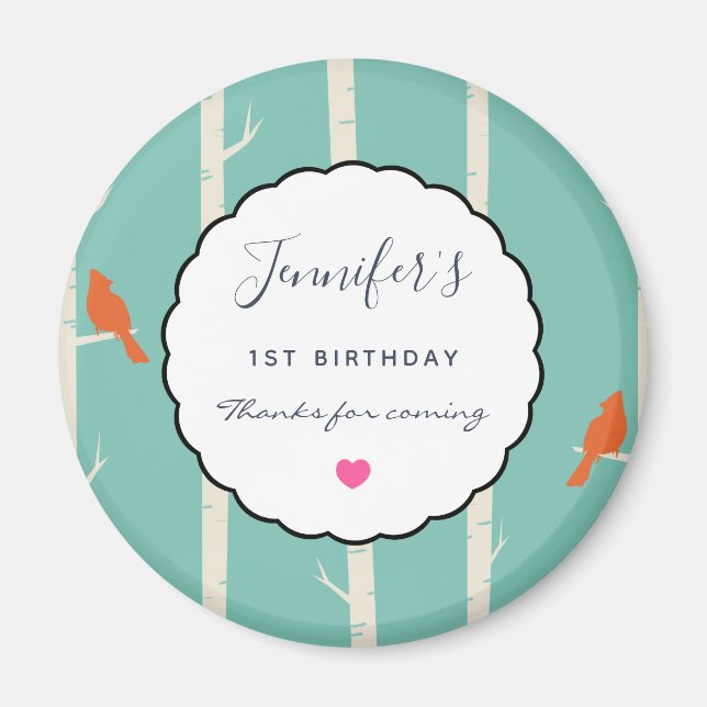 Imán Aves retro Naranjas en árboles de aves cumpleaños  (Frente)