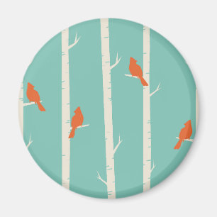 Imán Aves retro Naranjas en el Ilustracion de los Birch
