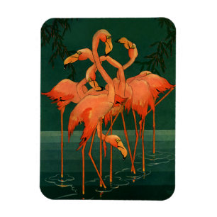 Imán Aves silvestres vintage, flamencos rosados tropica