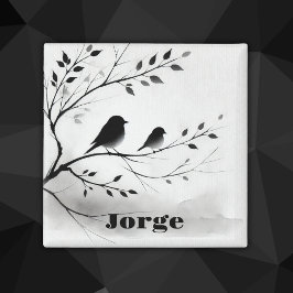 Imán Aves simples blancas y negras perfilando en árbole