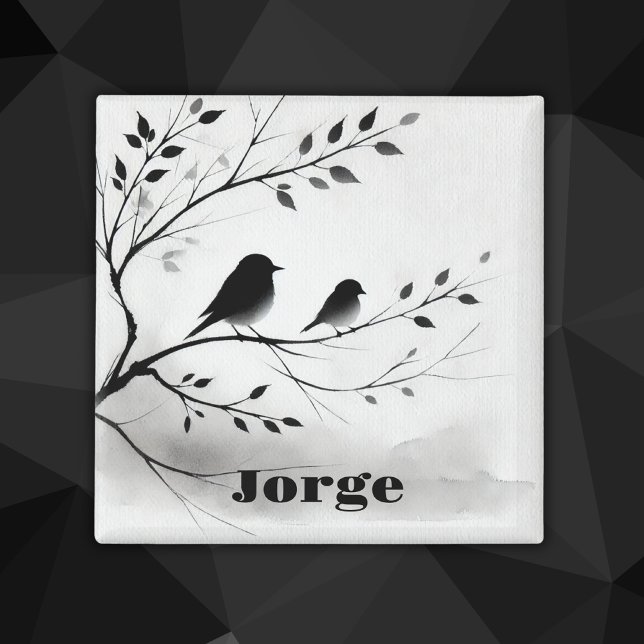 Imán Aves simples blancas y negras perfilando en árbole (Subido por el creador)