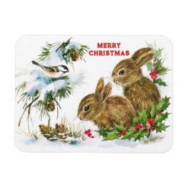 Imán Aves y conejos disfrutan de la nieve Feliz Navidad