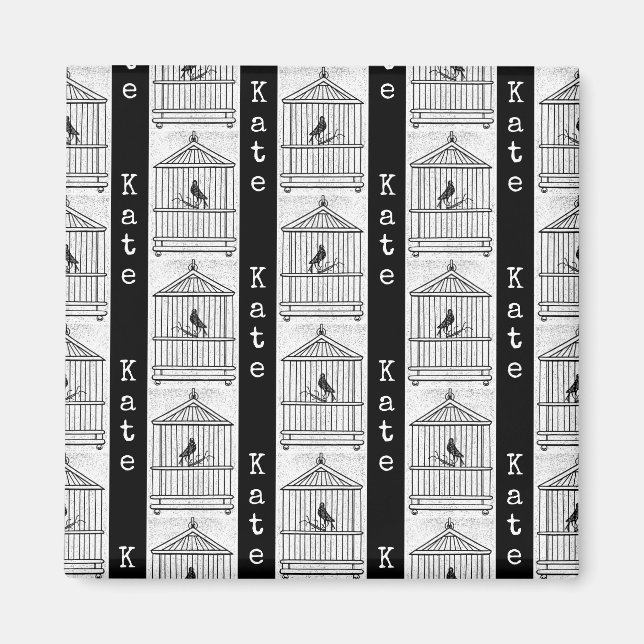 Imán Aves y jaulas PERSONALIZADAS Art Nombre personaliz (Frente)