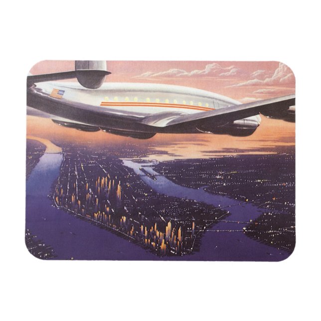 Imán Avión de época sobre el río Hudson, Nueva York (Horizontal)