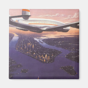 Imán Avión de época sobre el río Hudson, Nueva York