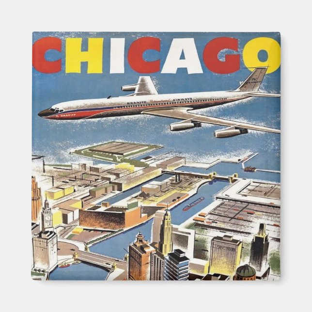 Imán Avión turístico de Viaje Retro Chicago (Frente)
