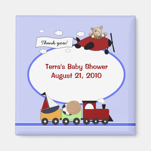 Imán AVIÓN Y TREN Baby Shower Favnet (Frente)
