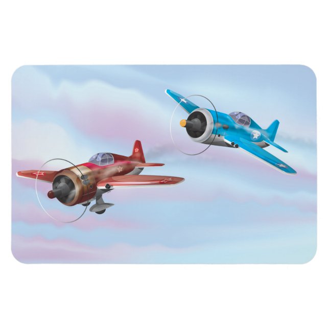 Imán Aviones de dibujos animados gemelos volando (Horizontal)