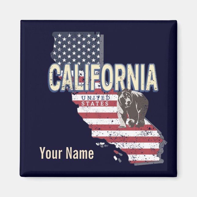 Imán Aviso de mapa de estados retro de California (Frente)