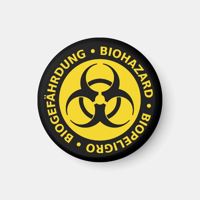Imán Aviso de peligro biológico trilingüe (Frente)