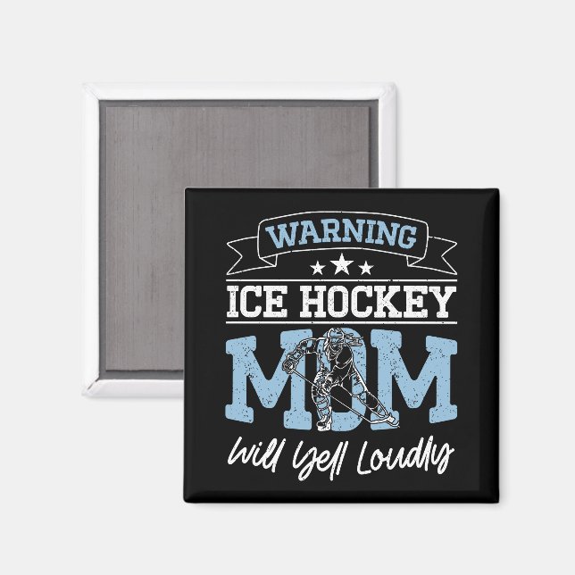 Imán Aviso: Mamá de hockey sobre hielo gritará fuerte G (Anverso/Reverso)