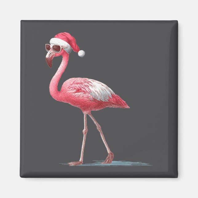 Imán Awesome Cool Flamingo With Christmas Hat And Sungl (Frente)