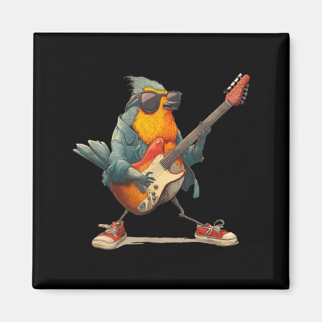 Imán Awesome Robin Bird With Electric Guitar For Boys A (Frente)