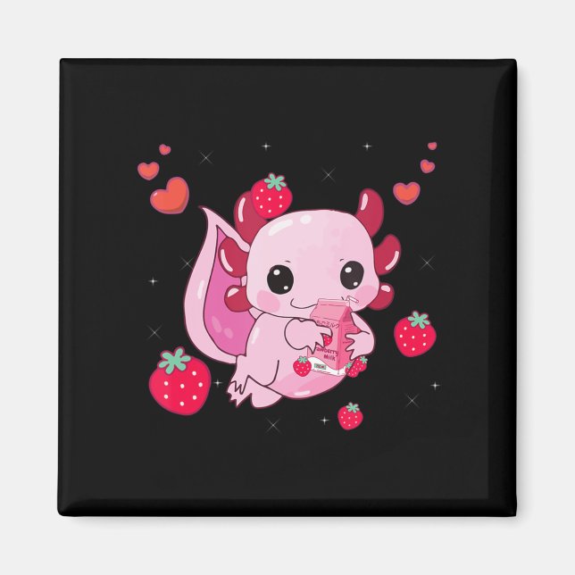 Imán Axolotl Fresa Leche Shake Kawaii Anim japonés (Frente)