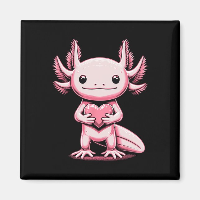 Imán Axolotl Holding Heart Valentine's Day Cute Valenti (Frente)