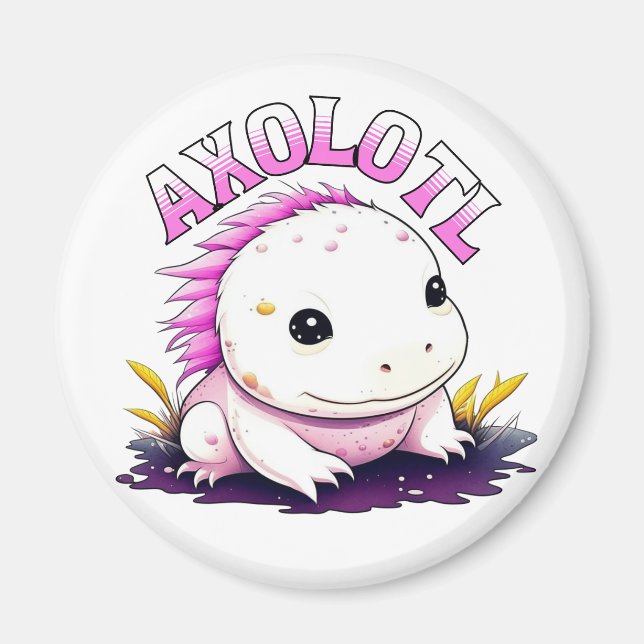 Imán Axolotl rosa y blanco (Frente)