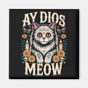 Imán Ay Dios Meow divertido azúcar cráneo gato Día de l