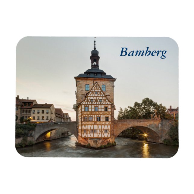 Imán Ayuntamiento antiguo de Bamberg y puente Obere (Horizontal)