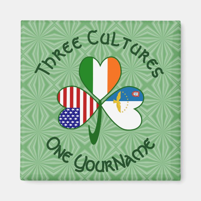 Imán Azores Ireland USA Flags Shamrock Your Name (Frente)
