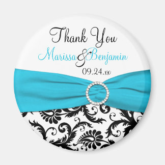 Imán Azul, blanco y negro de la boda Damask Favor Magne